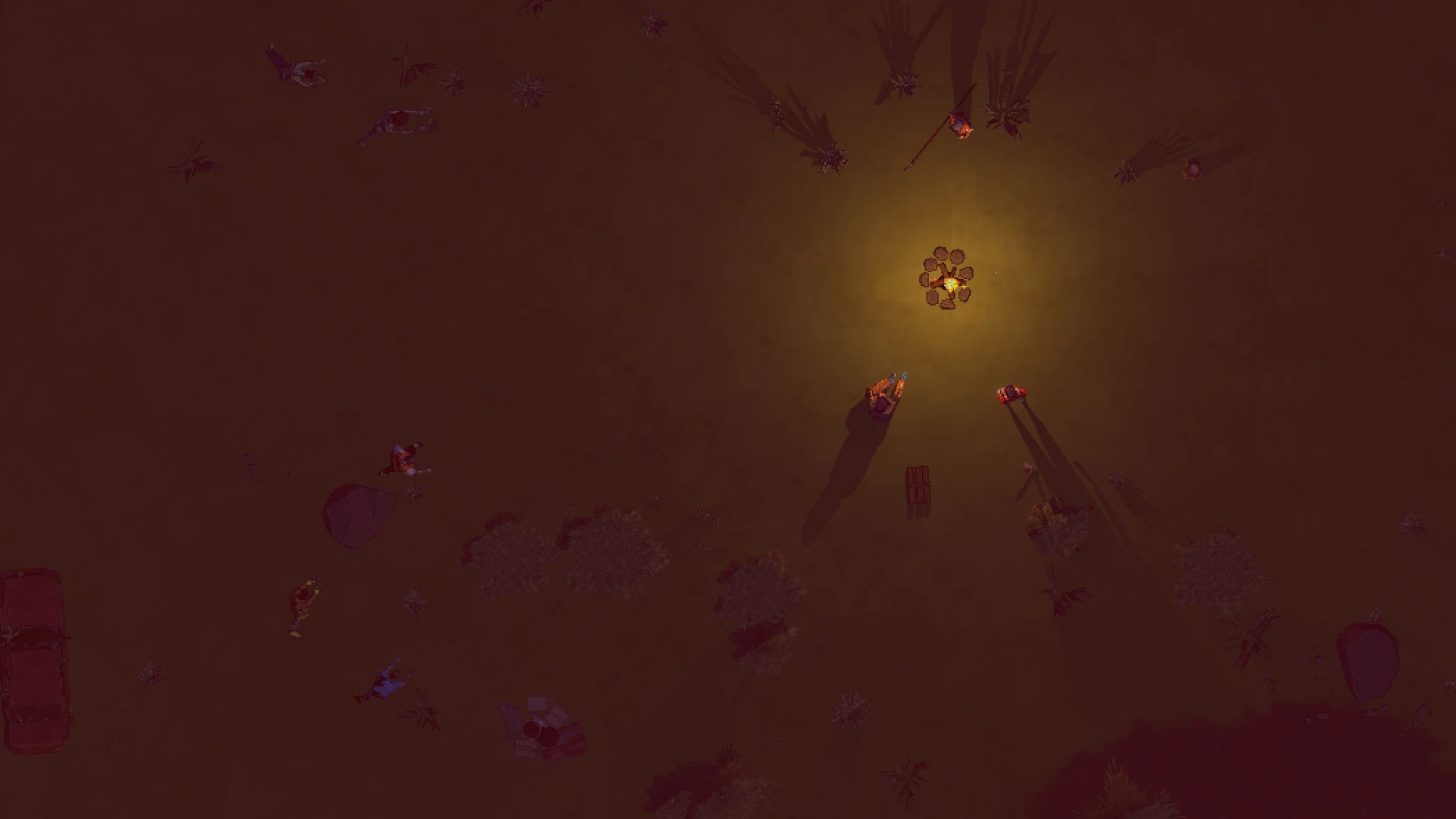 Survivors gathered around their campfire